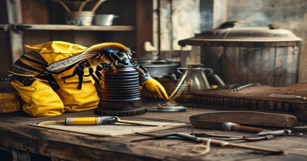 Realistic beekeeping photography placeholder for beekeeping equipment list: beginner essentials
